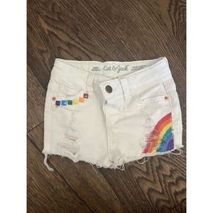 Girls Custom Handpainted/embellished rainbow cat and jack shorts size 3t